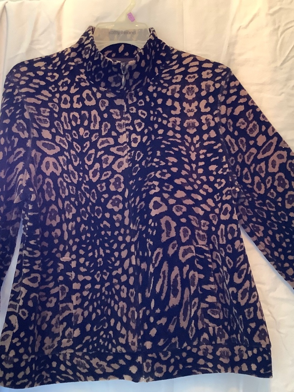 Kim Roger’s Petite PM Black/Beige Leopard Animal Print Full Zip Velour Jacket